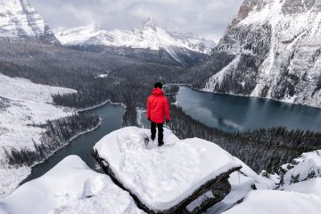 Traveler at Opabin Plateau in Yoho National Park