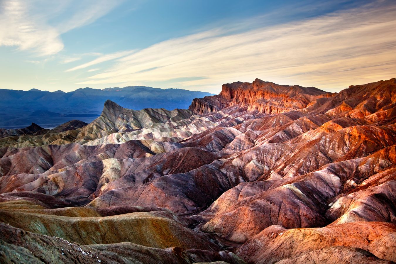 Zabriski Point Manly Beacon Mudstones form Badlands Death Valley National Park California