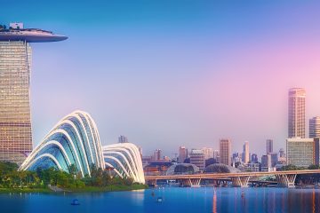 Vibrant panorama of Singapore skyline from the business bay