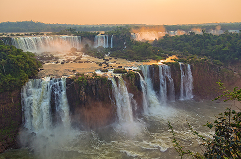 Aerial view of a large waterfall in Argentina.