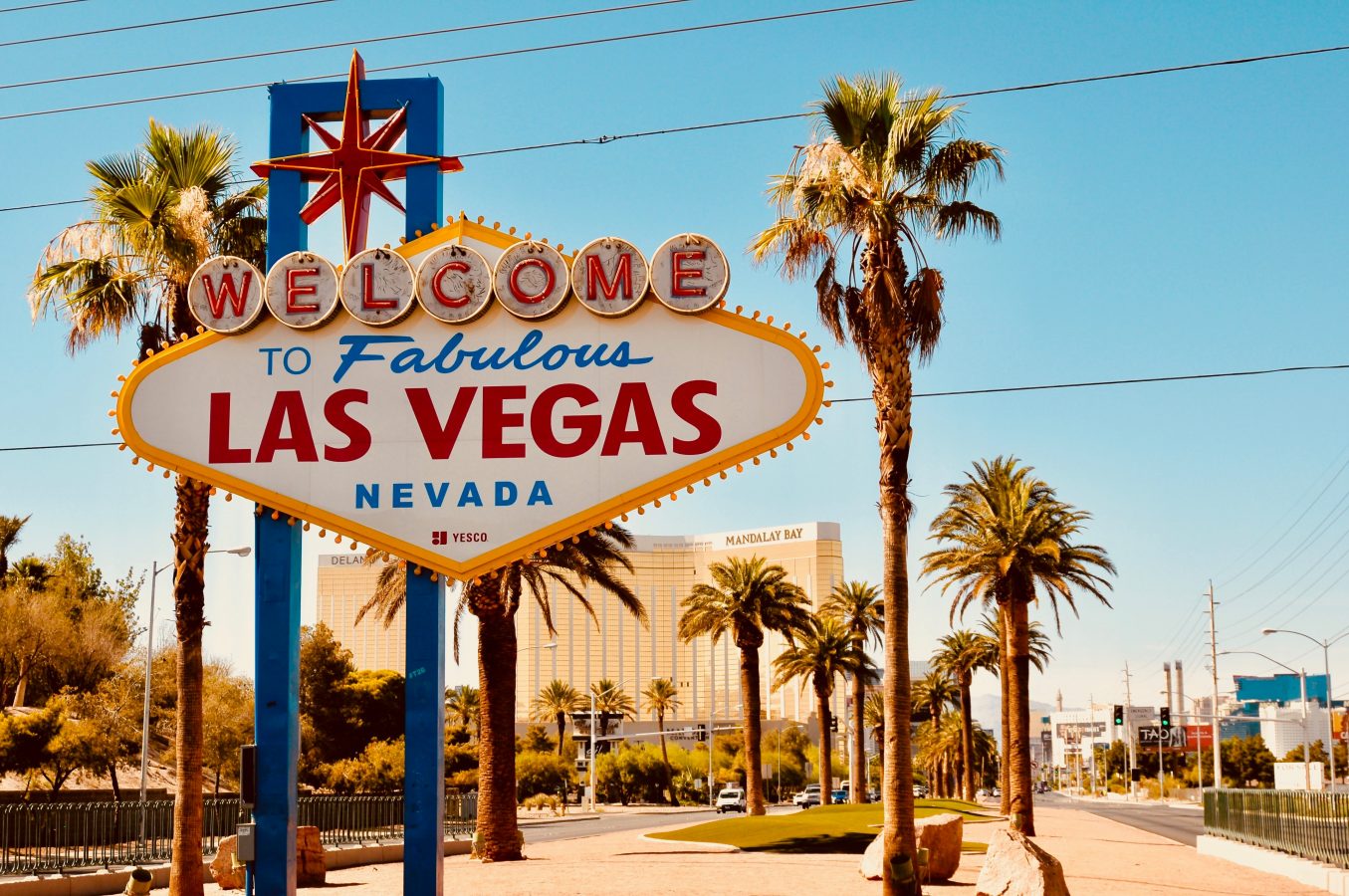 The Welcome to Las Vegas sign with the strip in the background.
