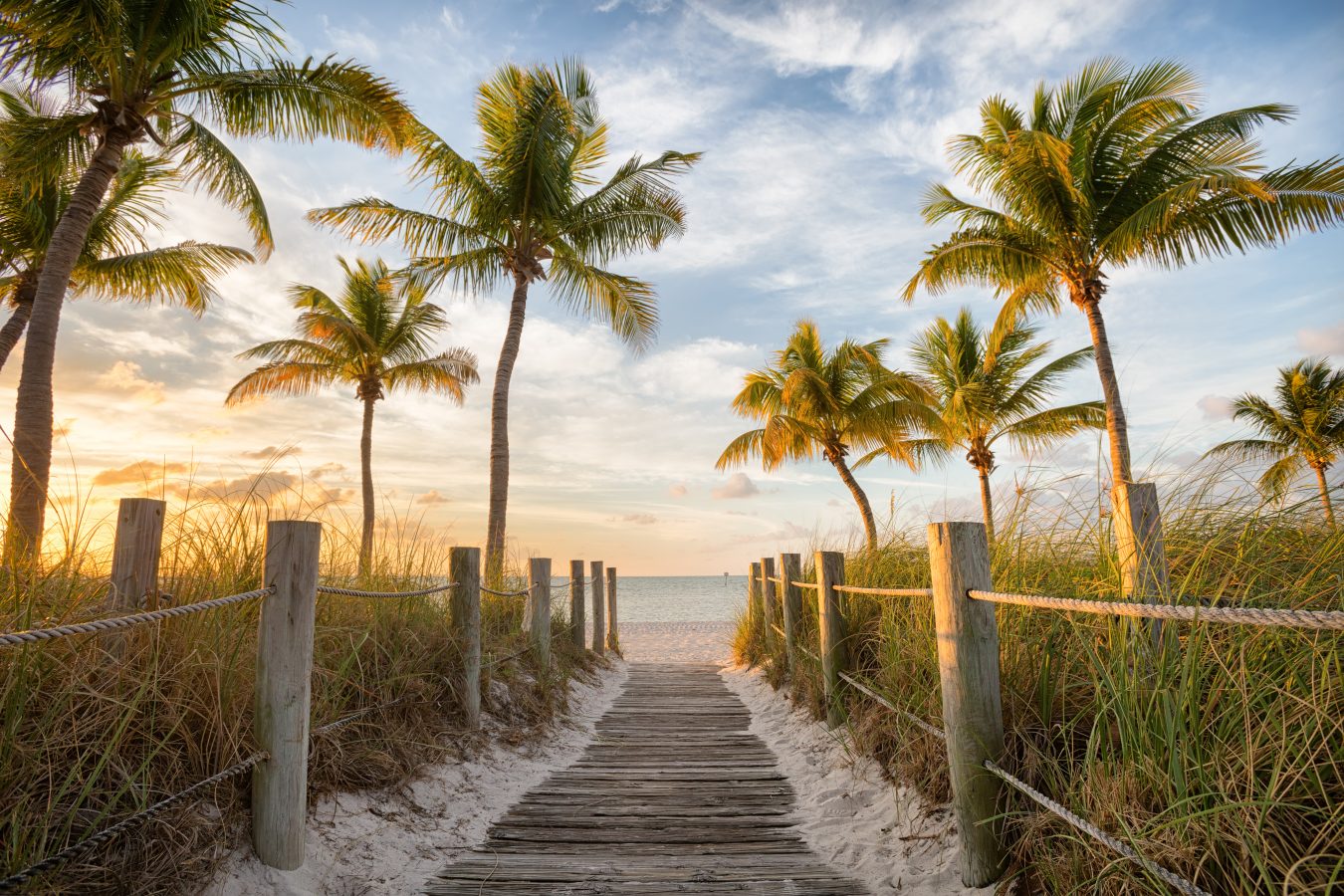 Footbridge to the Smathers beach on sunrise in Key West, Florida summer season