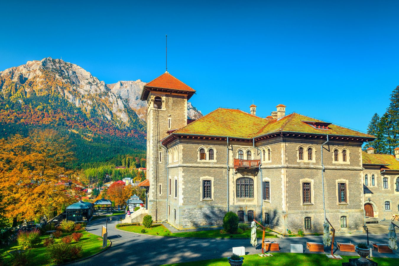 Bucegi mountains and Cantacuzino castle, Busteni, Romania, Europe