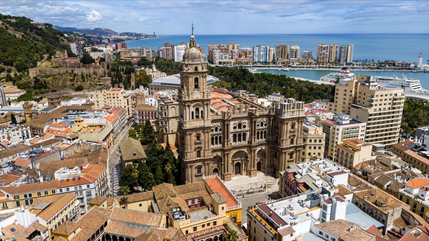 Aerial view of the city of Malaga in Andalucia, Spain.