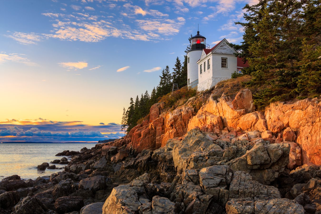 Sunset over Bass Head Light in Acadia National Park, Maine.