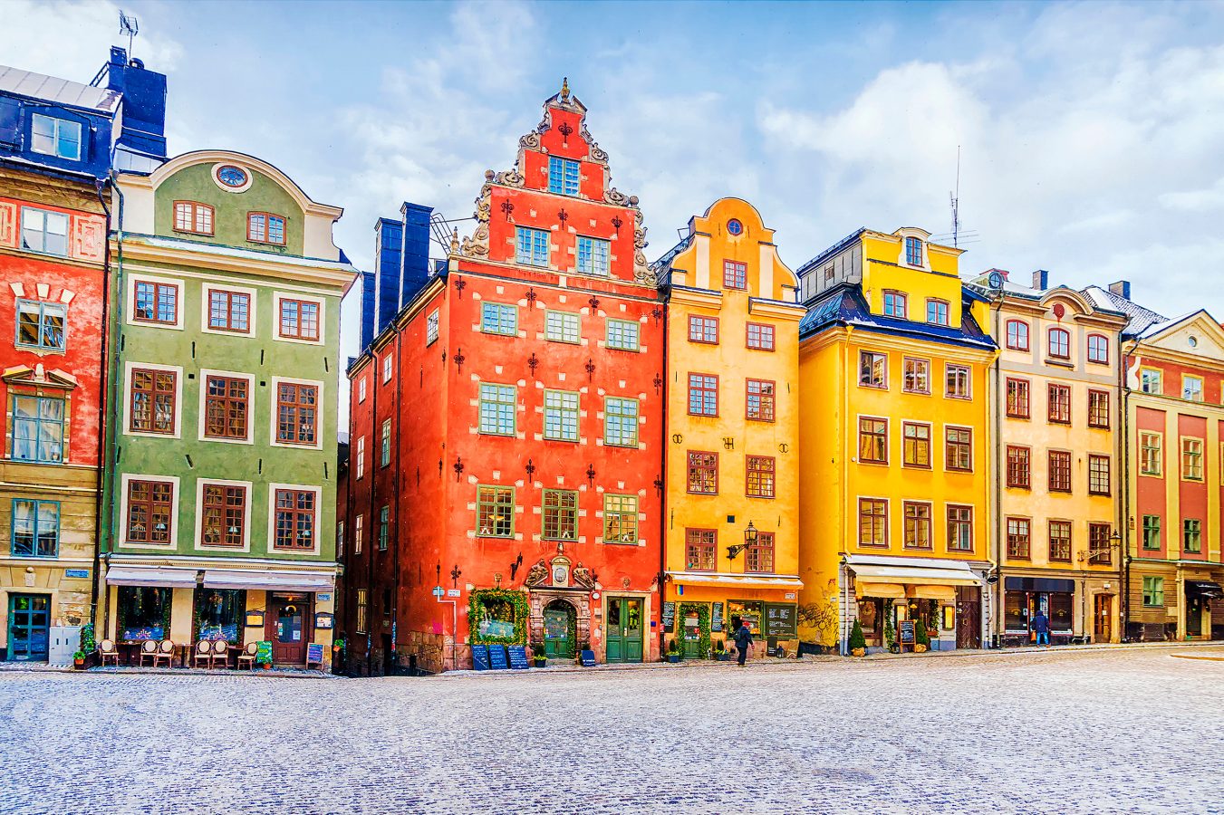 Colorful buildings on the street in Stockholm, Sweden - a great destination for study abroad programs.