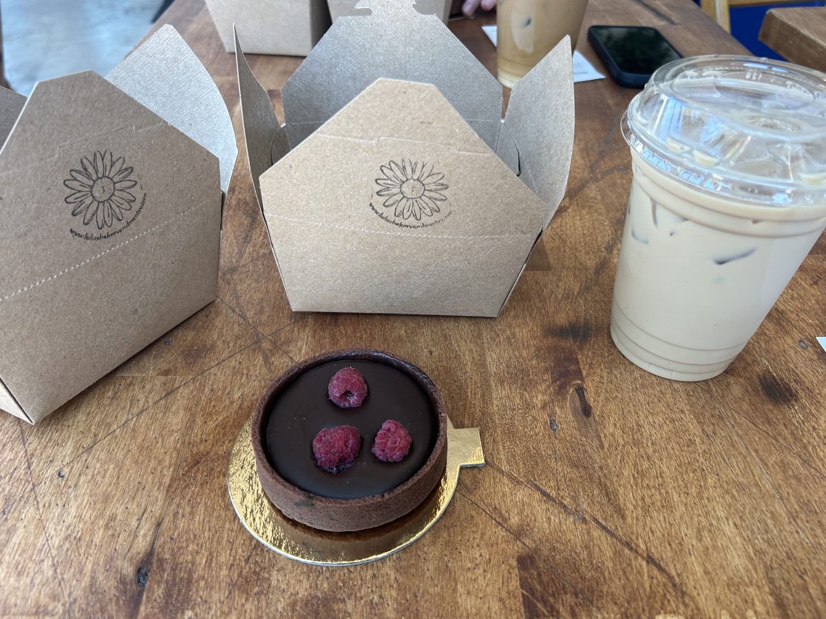 Chocolate raspberry tart and an iced coffee at Lulu's Bakery and Pantry in Salem.