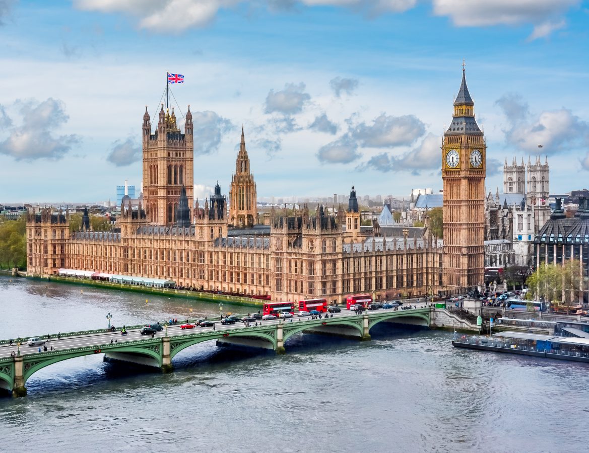 Westminster Palace and Big Ben in London, England, United Kingdom.