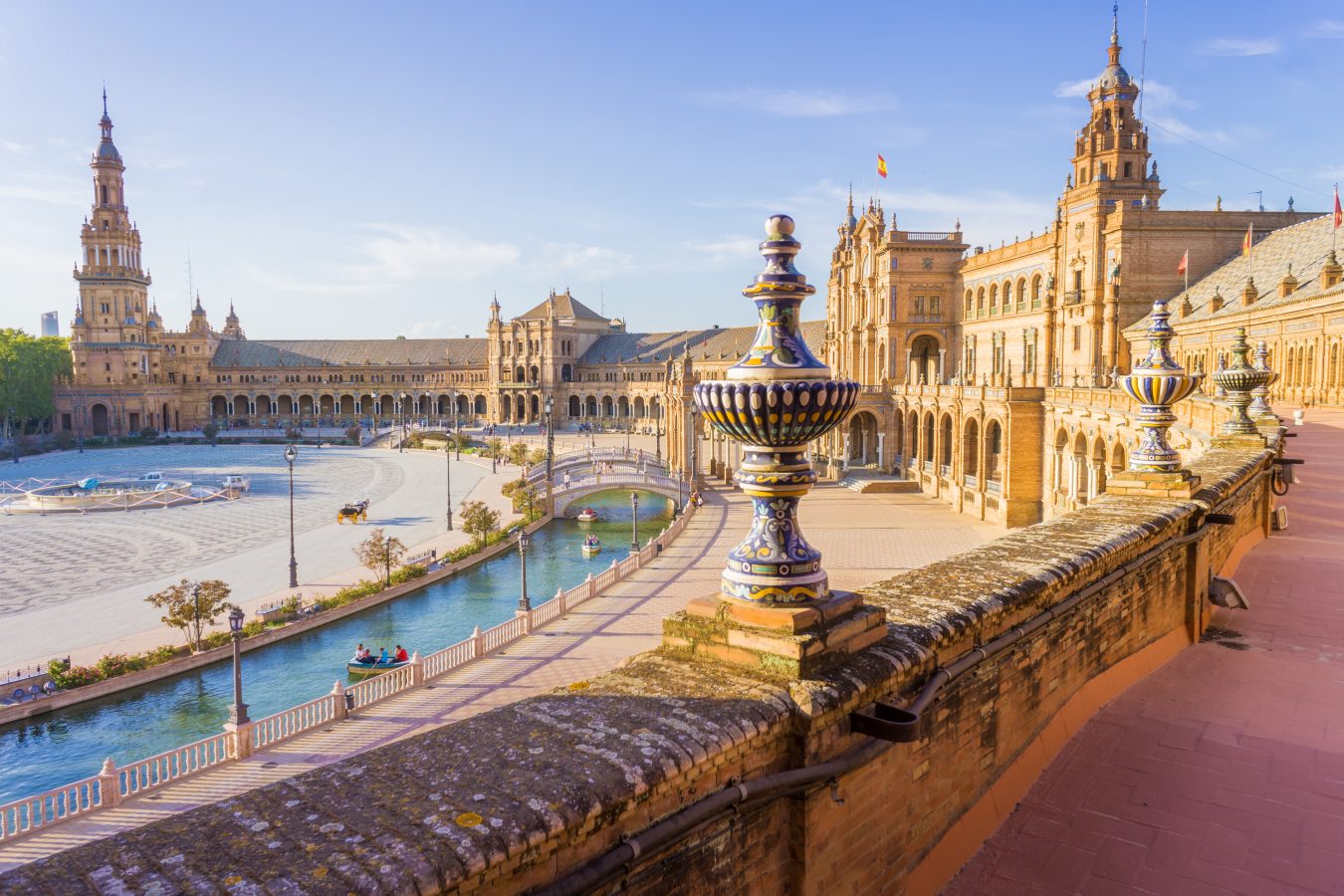 Spain Square (Plaza de Espana), Seville, Spain, built on 1928, it is one example of the Regionalism Architecture mixing Renaissance and Moorish styles.