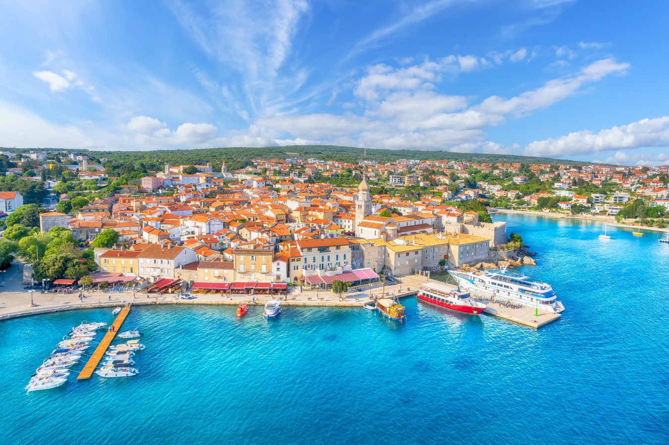 Aerial view with Krk town in Krk island, Croatia