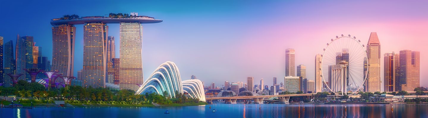 Vibrant panorama of Singapore skyline from the business bay