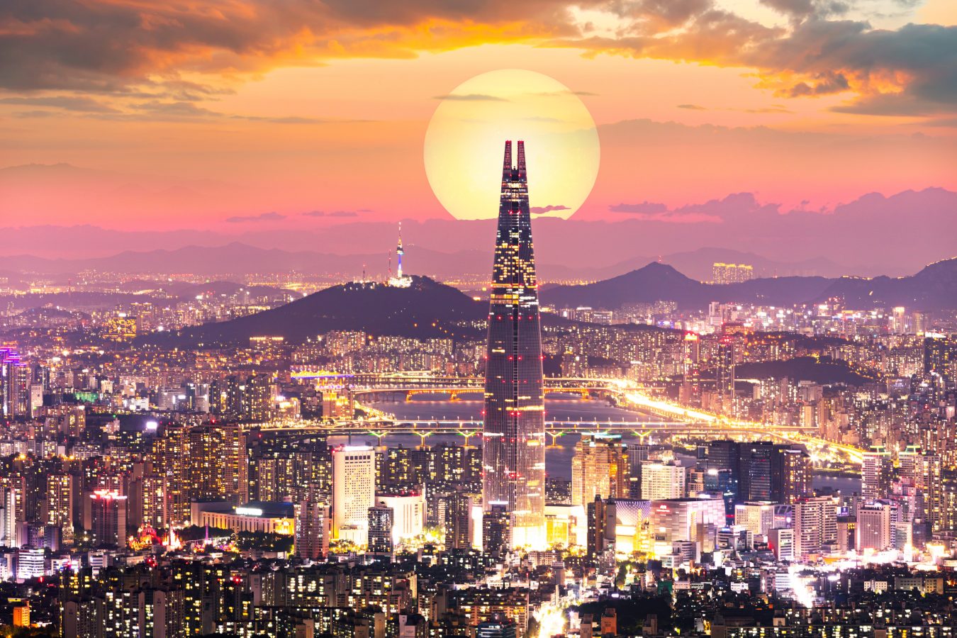 Sunset over Seoul, South Korea.