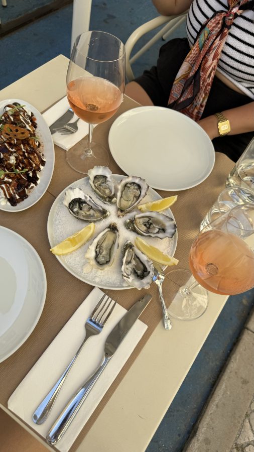 Oyster meal at a restaurant while traveling