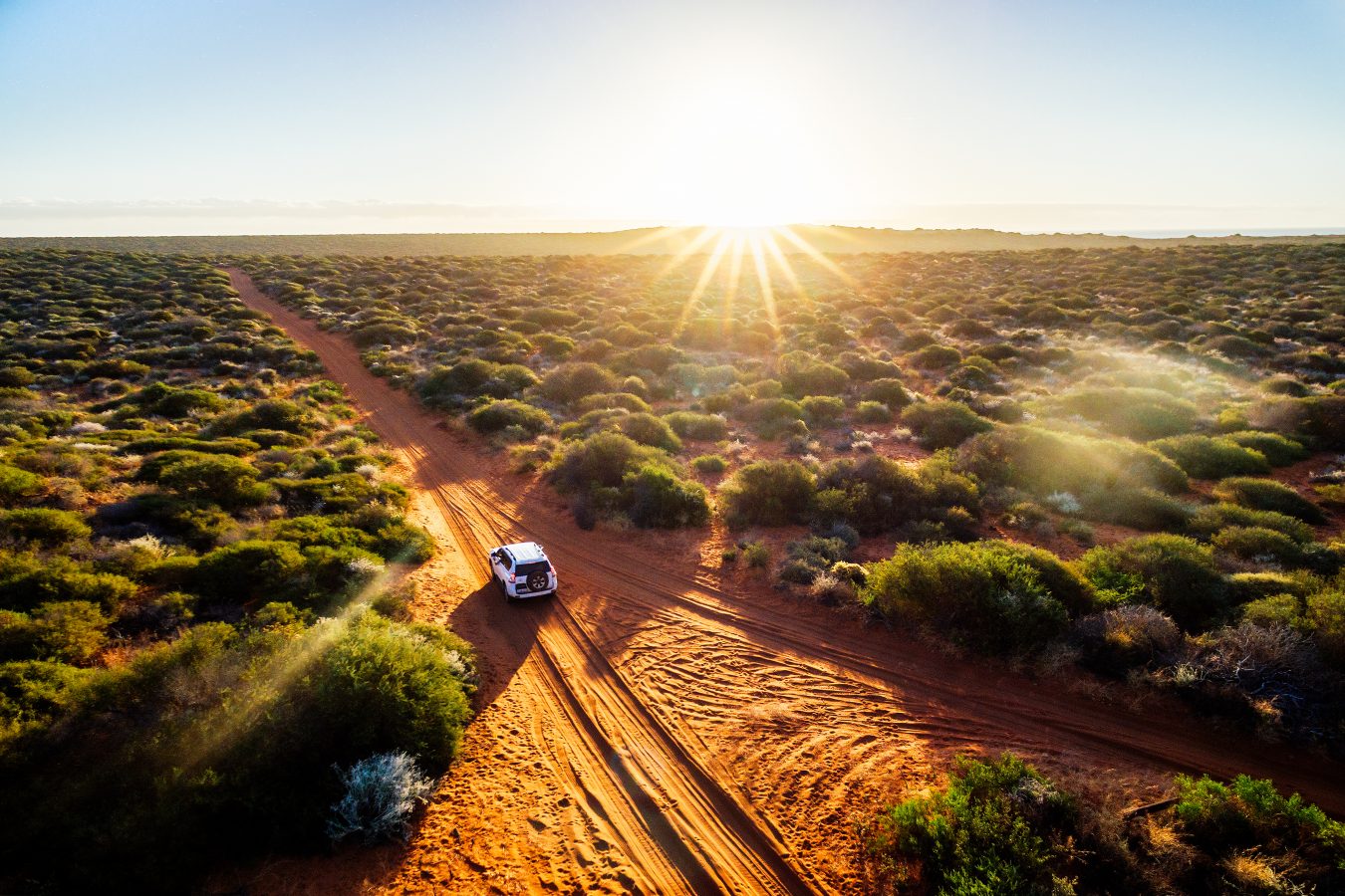 Driving through the Australian Outback scenic route. The Outback is featured in the travel books "Down Under".