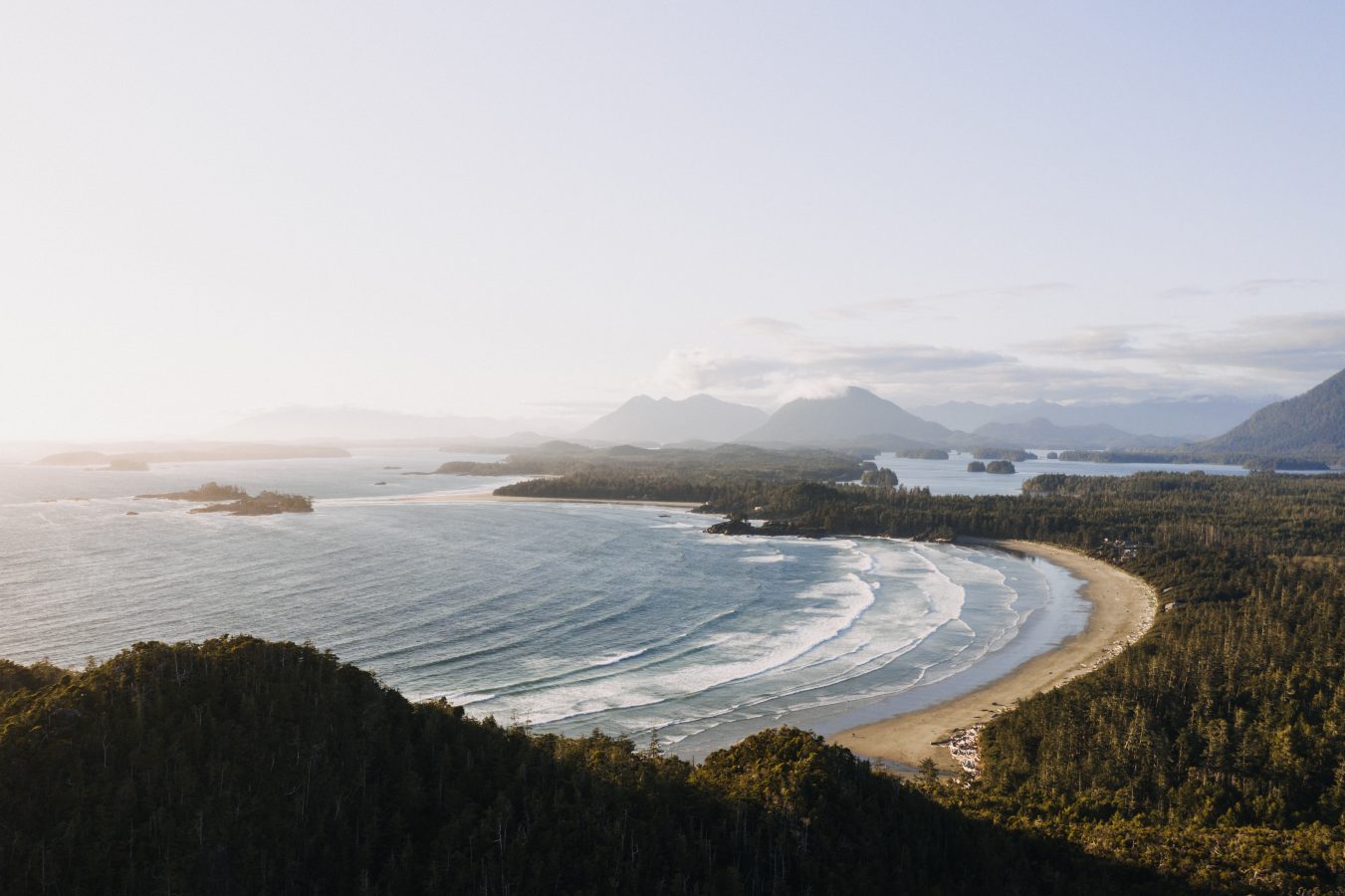 The beautiful scenery of Pacific Rim National Park Reserve in Bamfield, Canada on a foggy morning