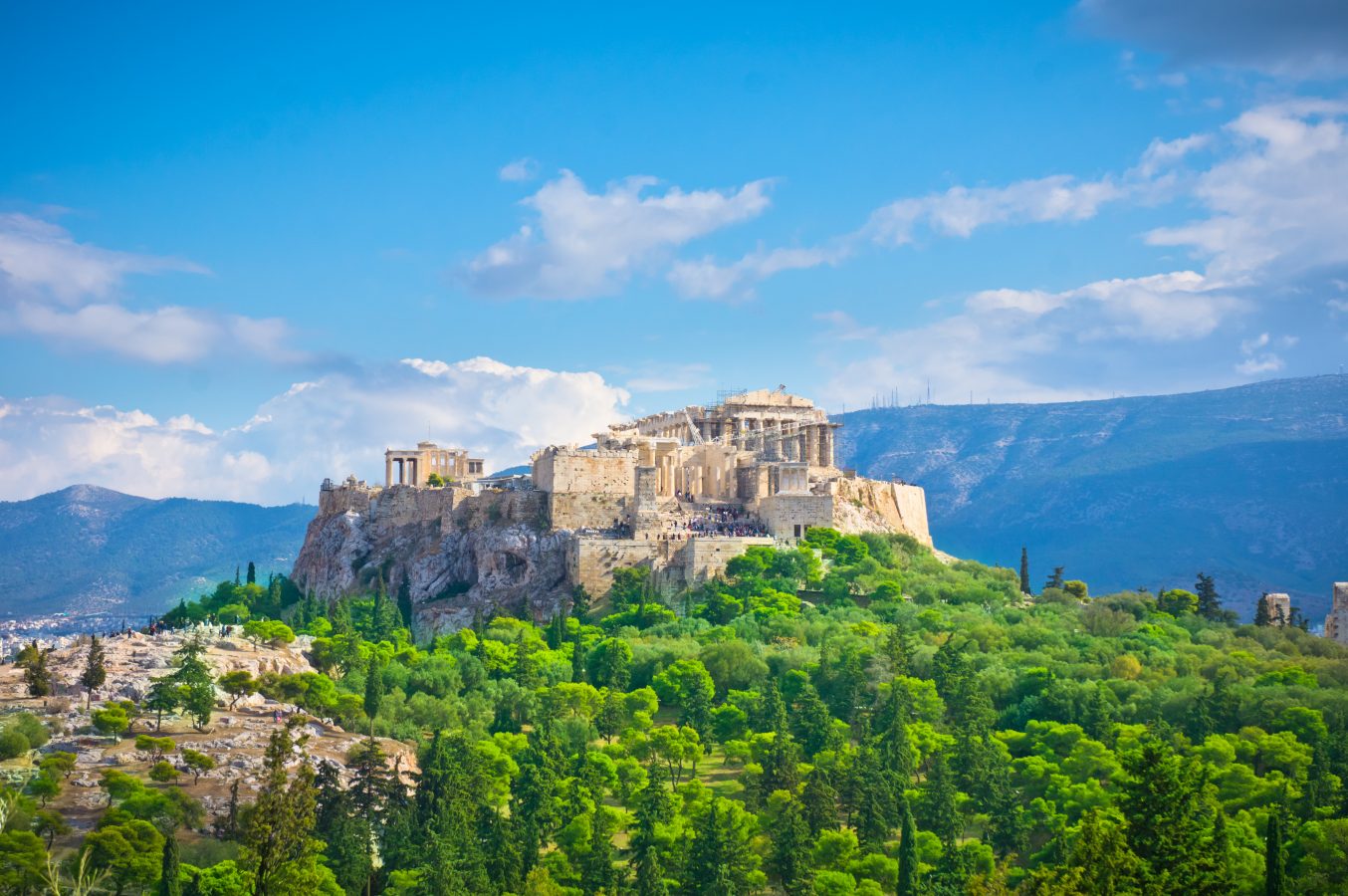 Beautiful view of ancient Acropolis, Athens, Greece on a sunny, summer day. The Acropolis is one of the great things to do in Europe.