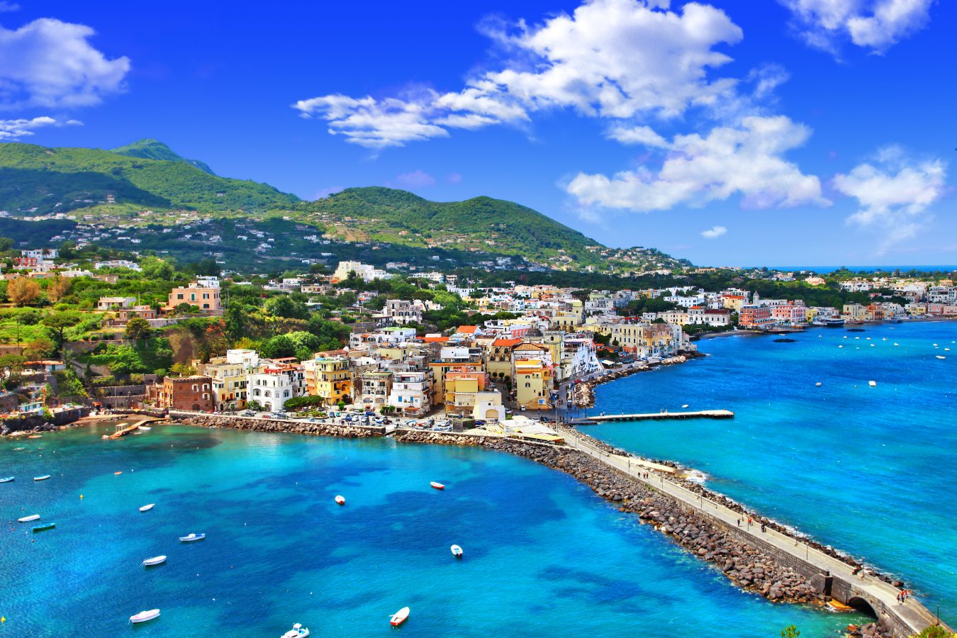 Aerial view of Ischia island in Italy.