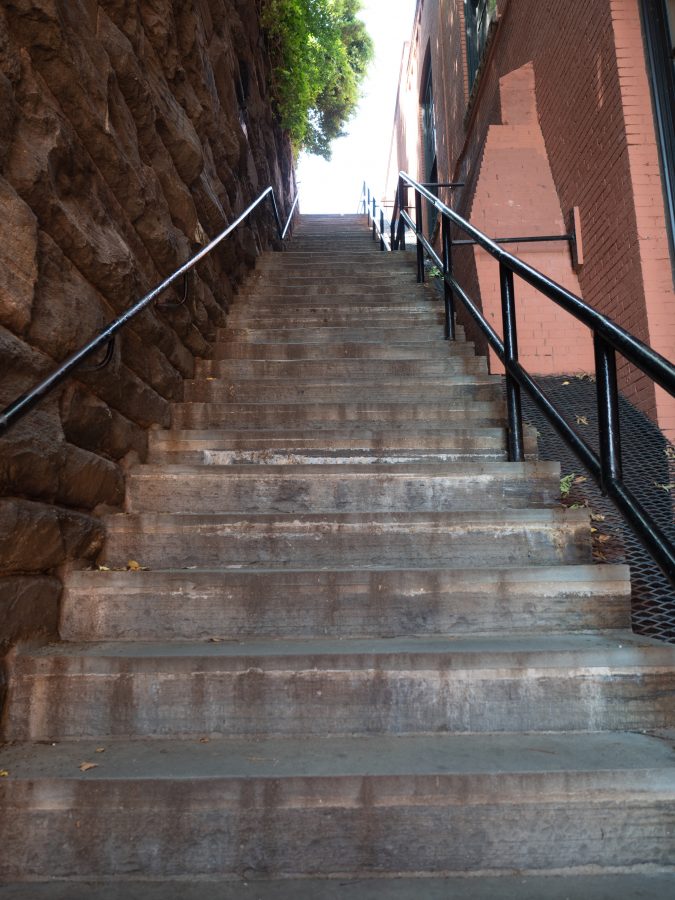 Washington DC, USA - June 4, 2019: Image of the "Exorcist steps" the stairs where the character of Father Damien Karras falls to his death in the movie The Exorcist.