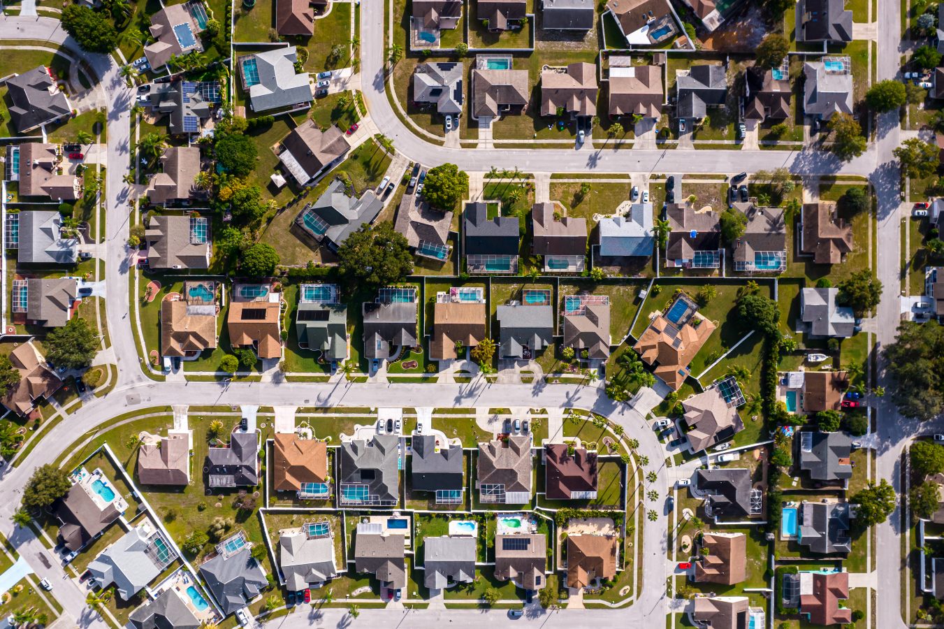 Aerial view of the Tampa area suburbs on a Premium residential in Florida USA.