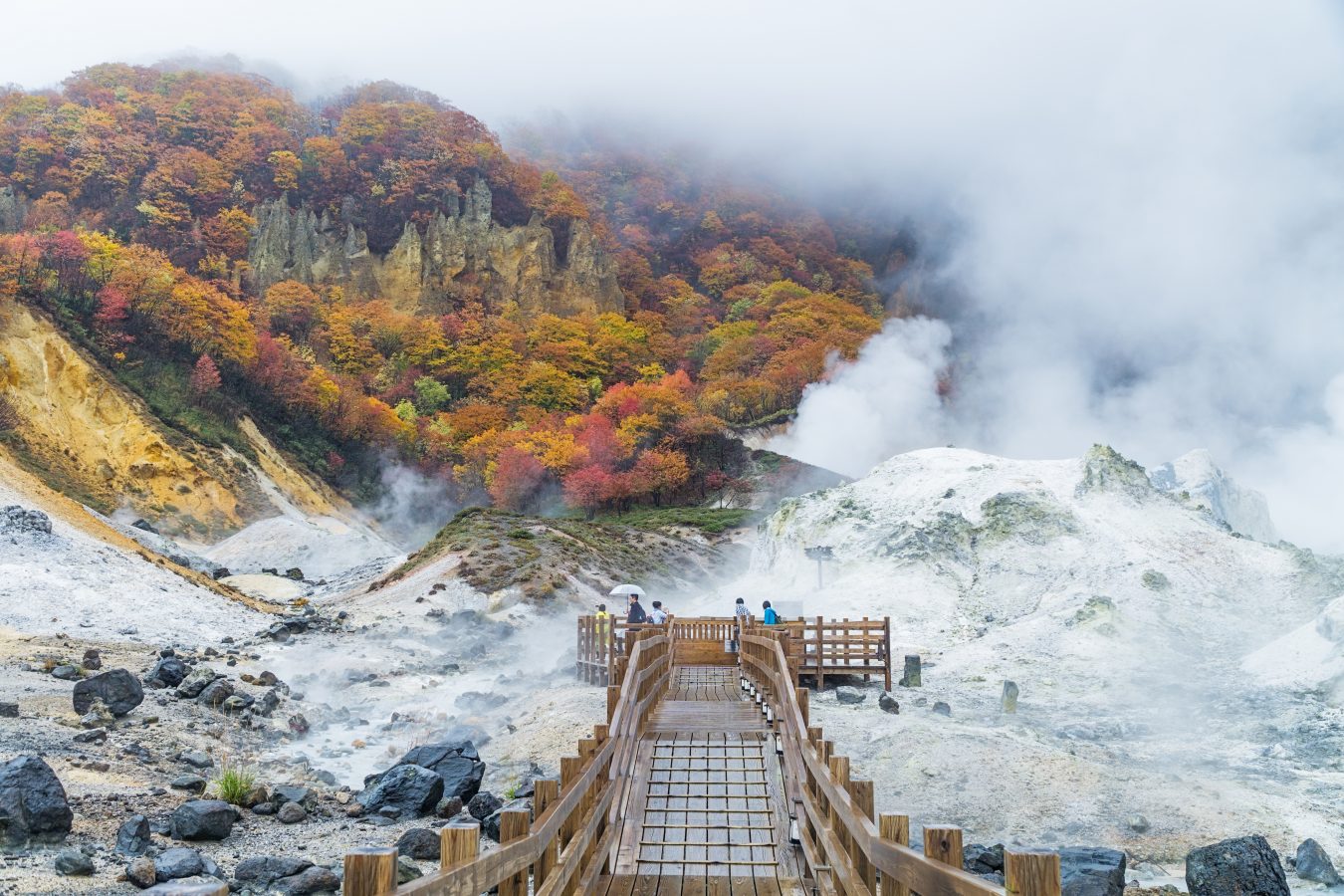 Noboribetsu Onsen is Hokkaido's most famous hot spring resort on a foggy, fall day. It's one of the best places to visit in Autumn.