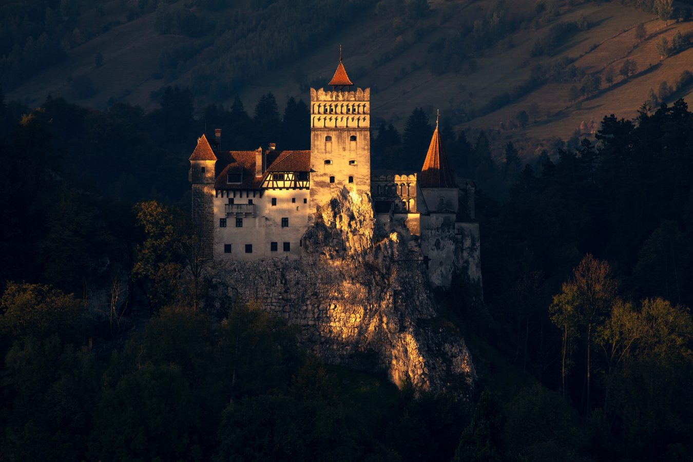 Transylvania castle at night - famous for vampires and many halloween movie locations