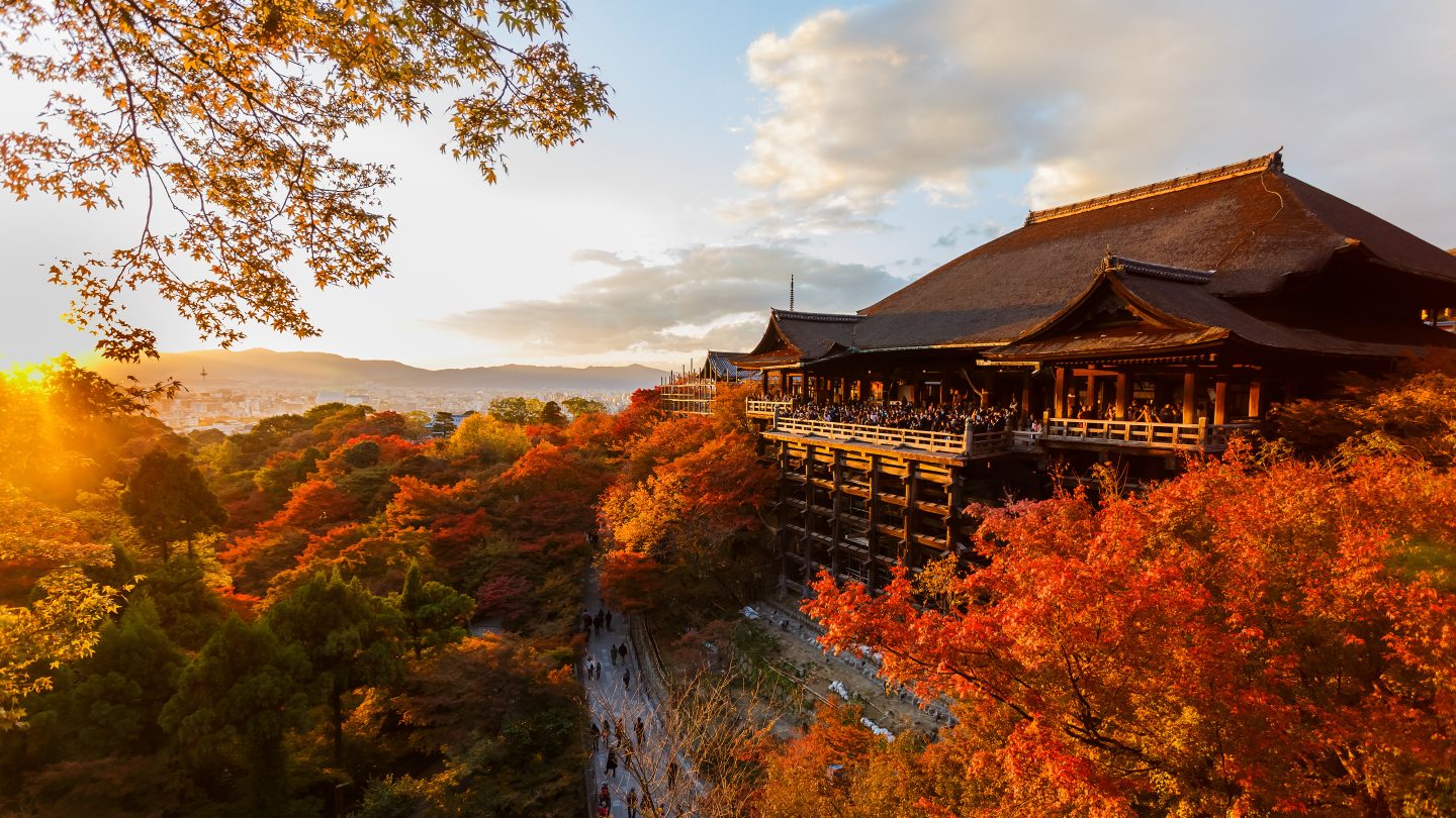 Kiyomizu-dera in Kyoto, Japan, which is one of prettiest places to visit in Autumn.