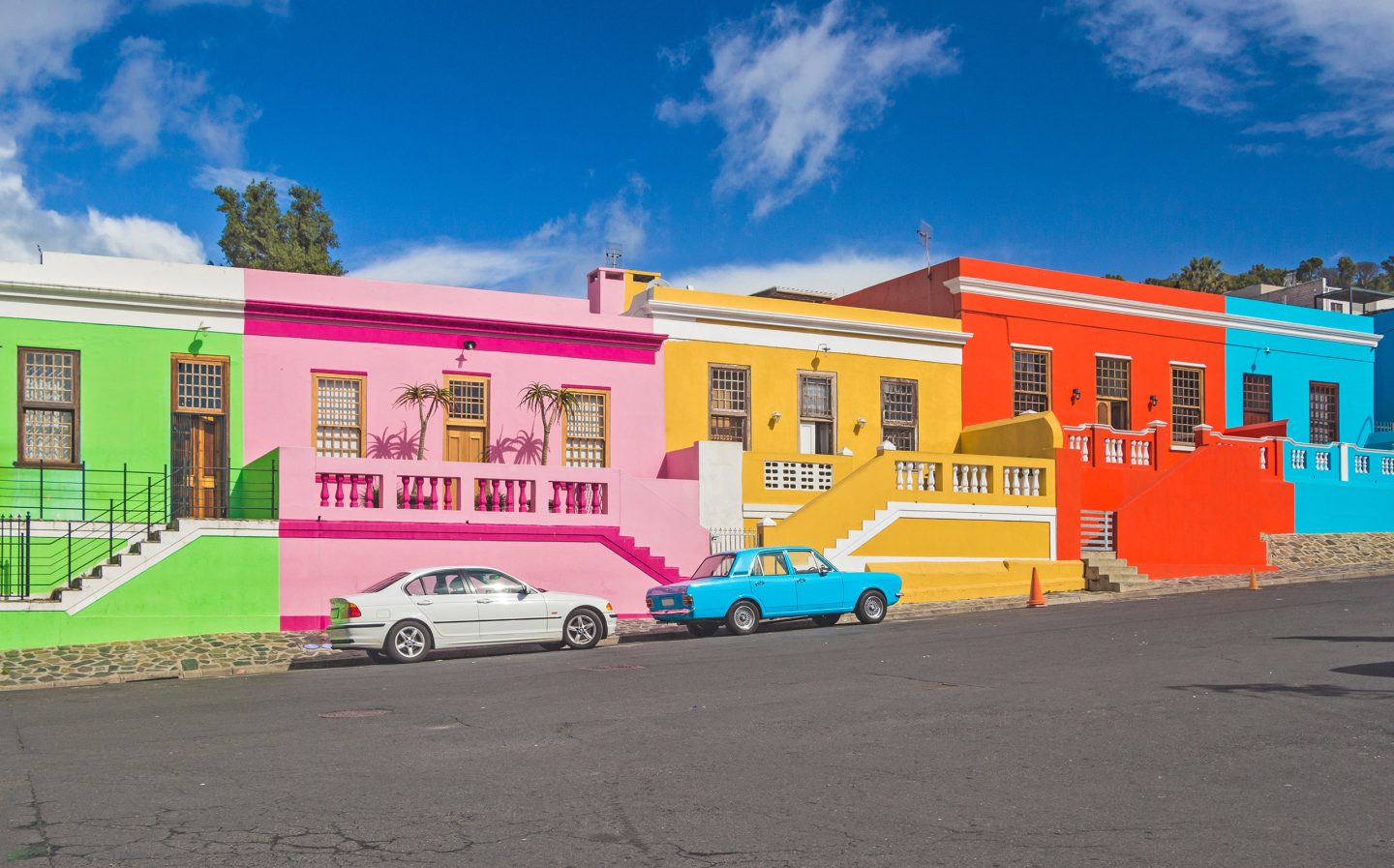 Brightly colored homes in Cape Town, South Africa.