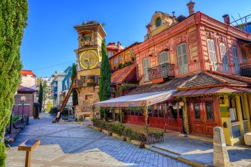 Colorful city street of Tbilisi, the capital of Georgia, an up-and-coming destination in Europe.